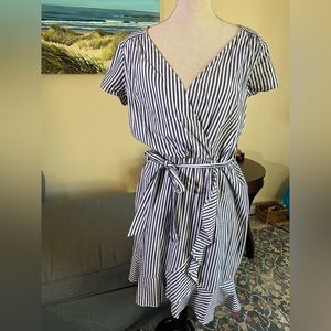 Women’s striped dress, hazy blue & white